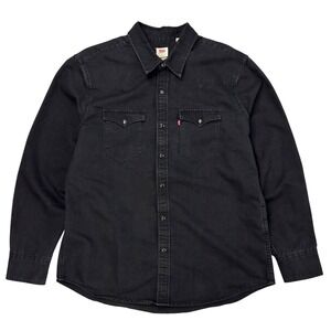 Levis Denim Western Shirt Mens Size L Black Pearl Snap Long Sleeve Cowboy
